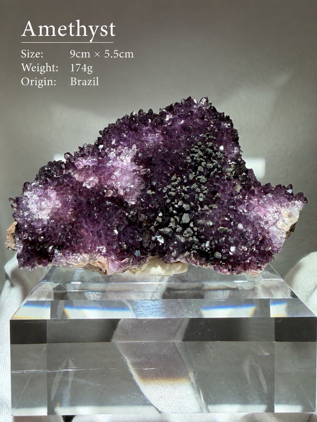 Natural Brazilian Amethyst Crystal Cluster on Acrylic Base 9cm x 5.5cm 174g
