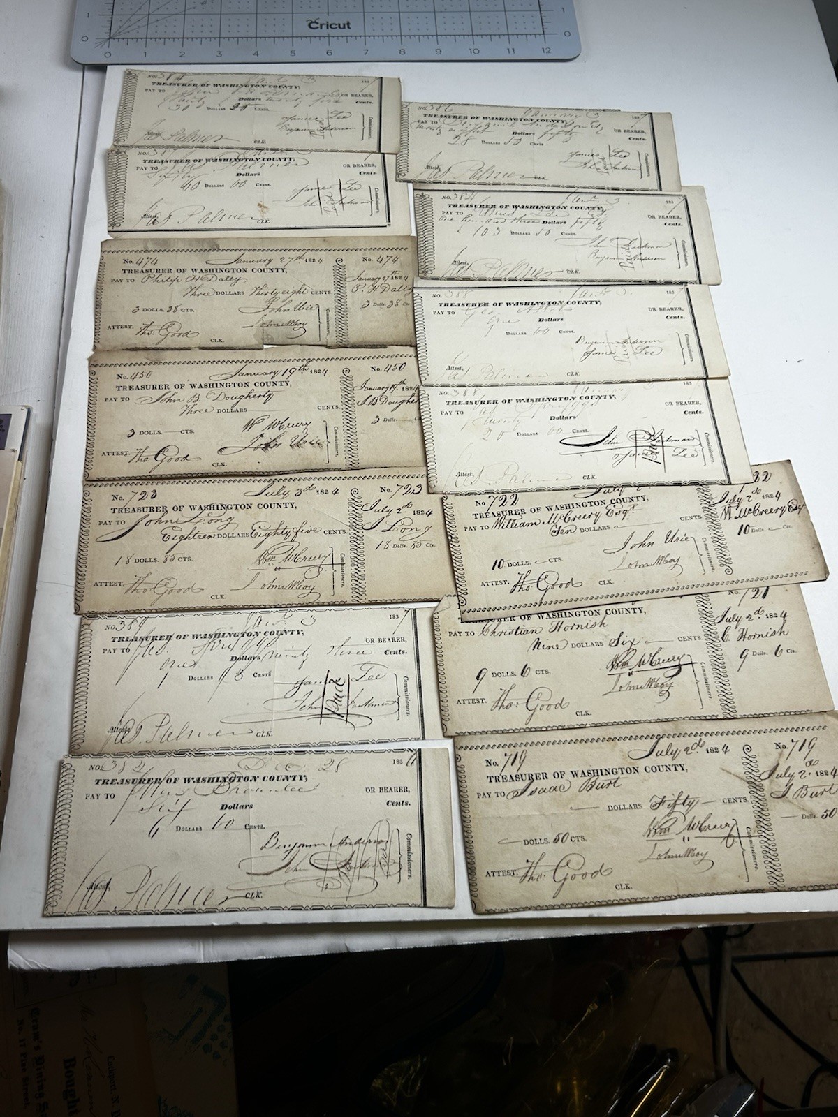 Lot of 14 Antique 1820s-1830 Washington County PA Treasurer Warrant Checks
