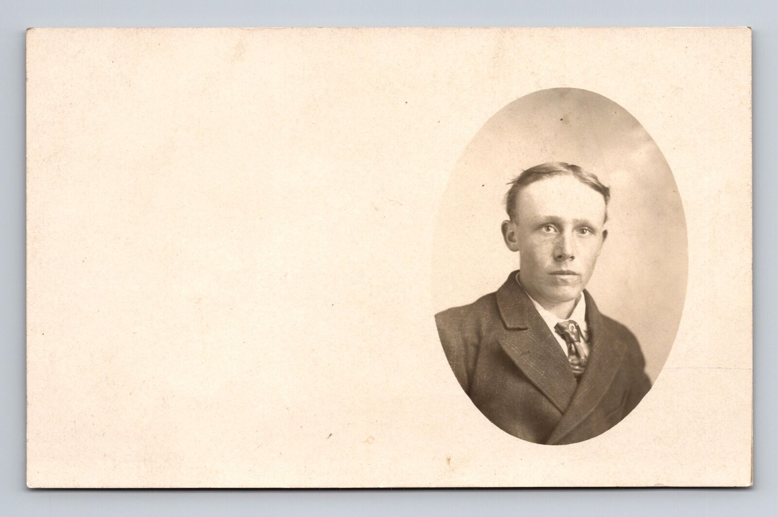 Cameo Portrait of a Young Man Freckles RPPC Postcard