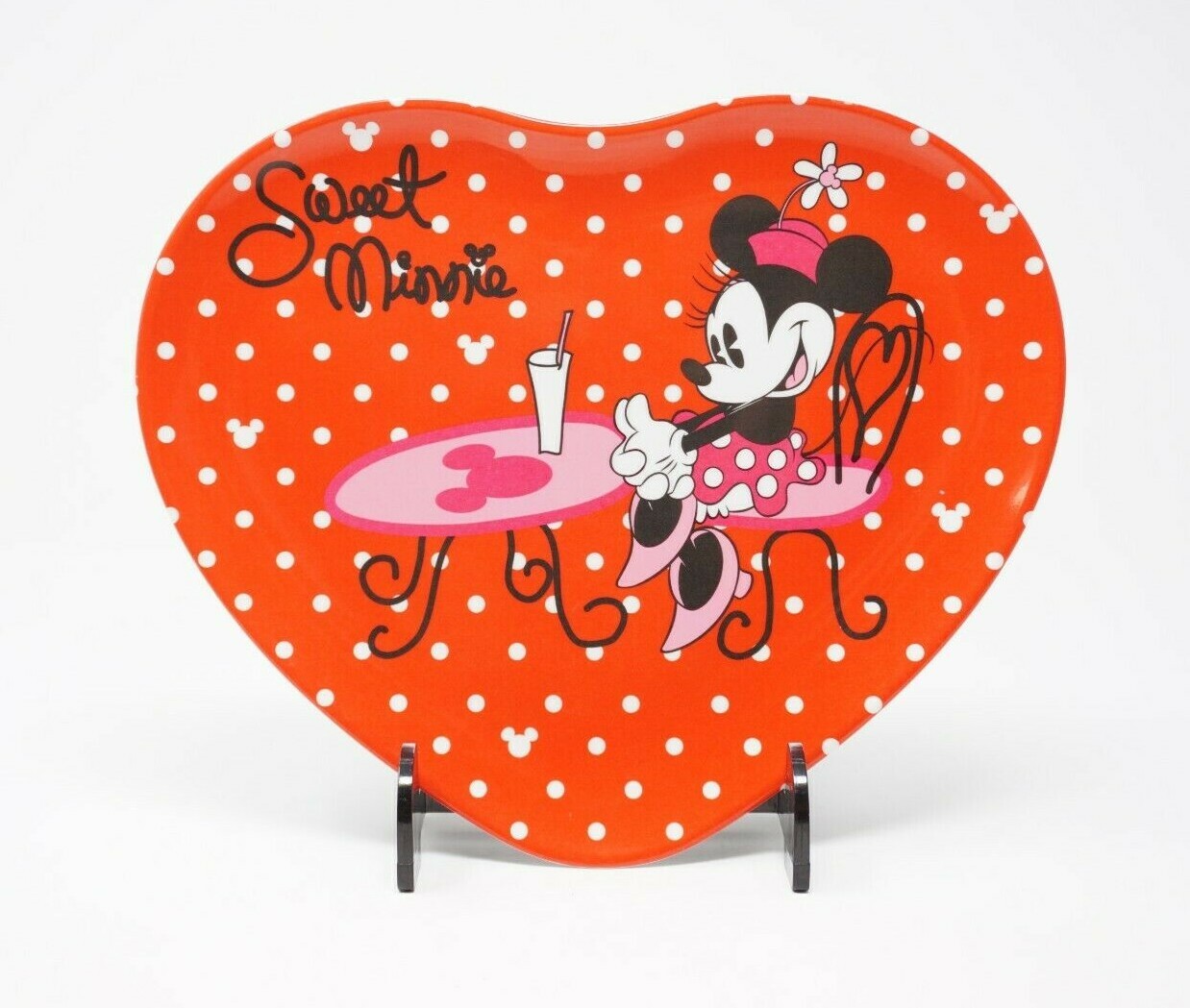 Disney Sweet Minnie Heart-Shaped Dessert Plate – Red & Pink Polka Dots