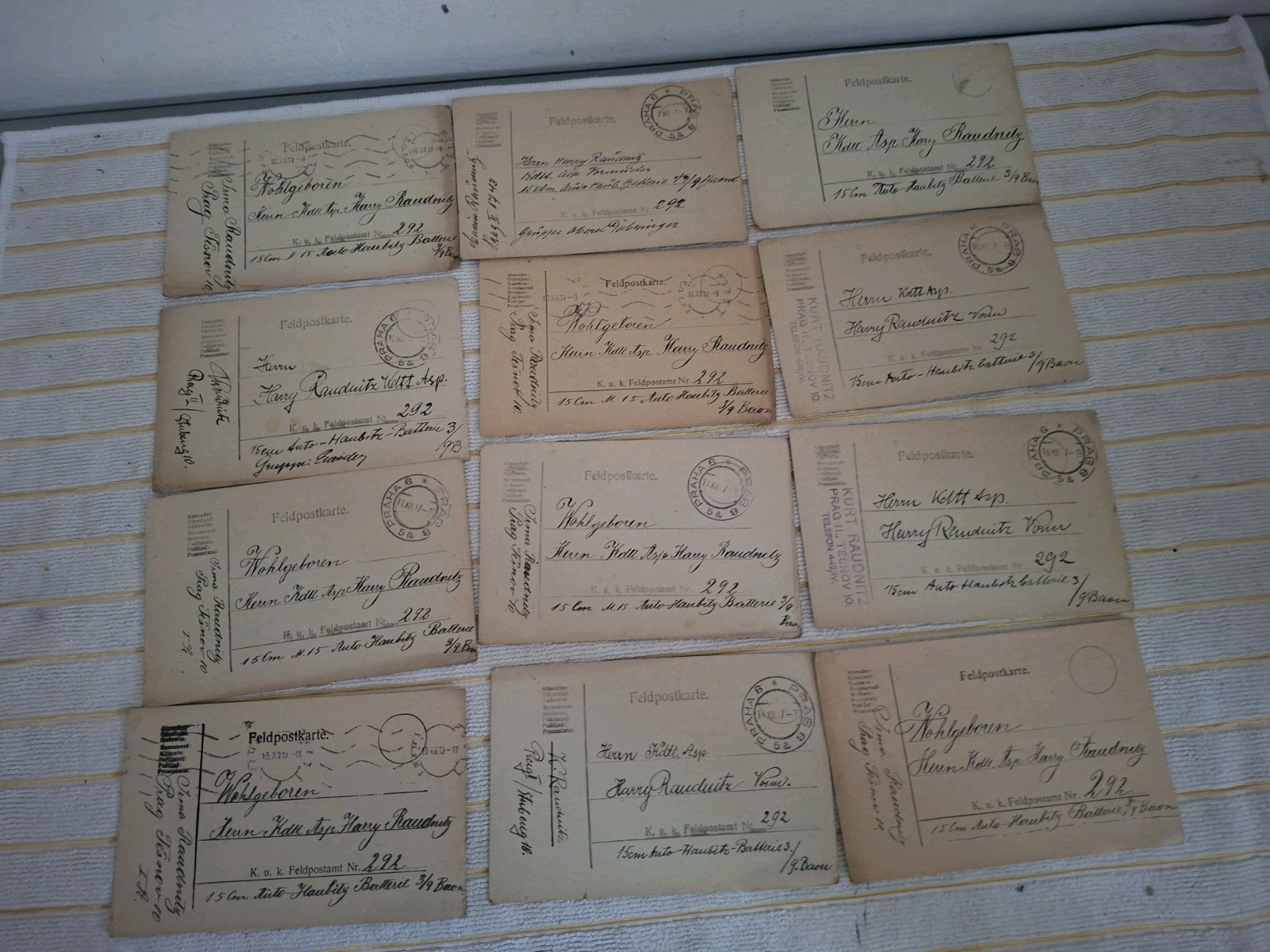 x12 Feldpost German Cards WW1 with franks  stamps