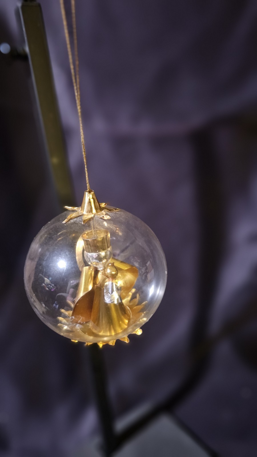 Vtg Resl Lenz Gold Punched Foil Angel Glass Spinner Christmas Ornament W Germany