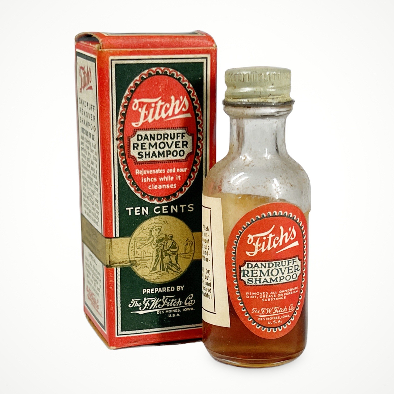 Vintage 1930s - 40s Fitch\'s Dandruff Remover Shampoo w/ Box & Brochure Iowa USA