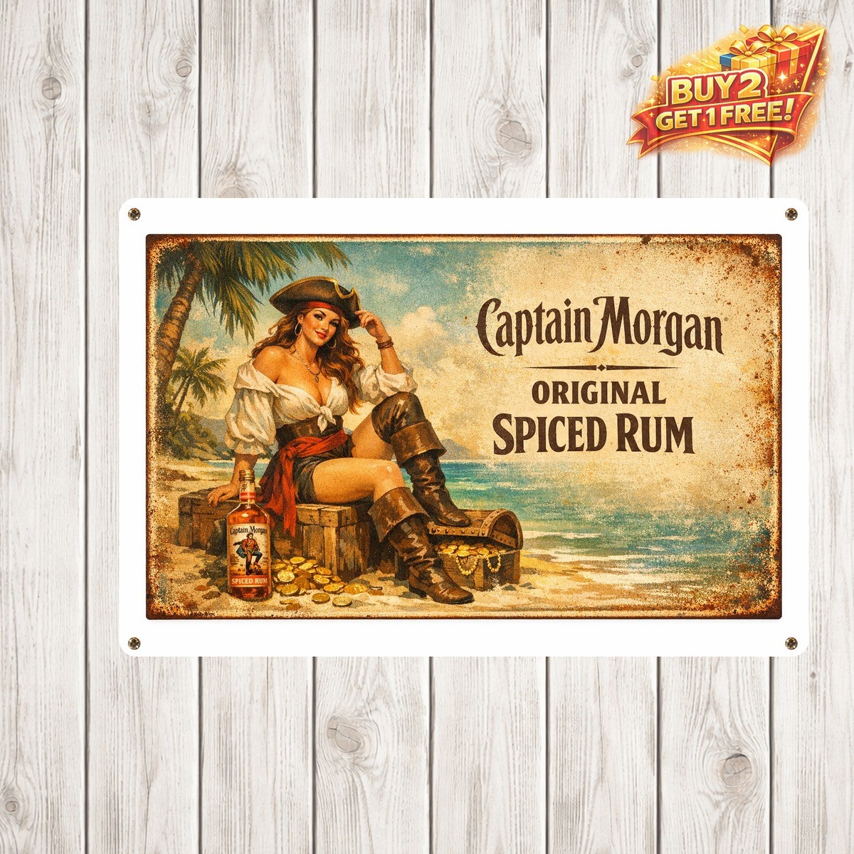 Captain Morgan Spiced Rum 8x12 Vintage Metal Tin Sign Bar Man Cave Decor