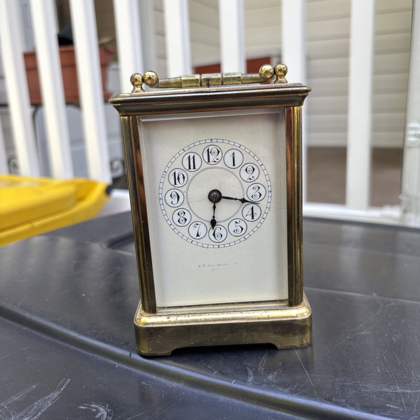Antique Je Caldwell Case Clock Brass Movement Working Condition No Key