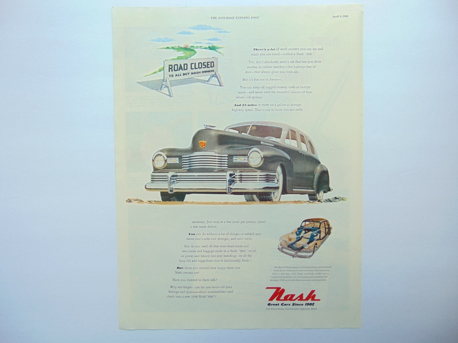 1948 NASH AUTOMOBILE Great cars since 1902 vintage art print ad