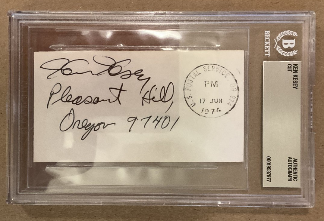 Ken Kesey Signed Autograph Cut 1974 -Postmarked Pleasant Hill Oregon Beckett BAS