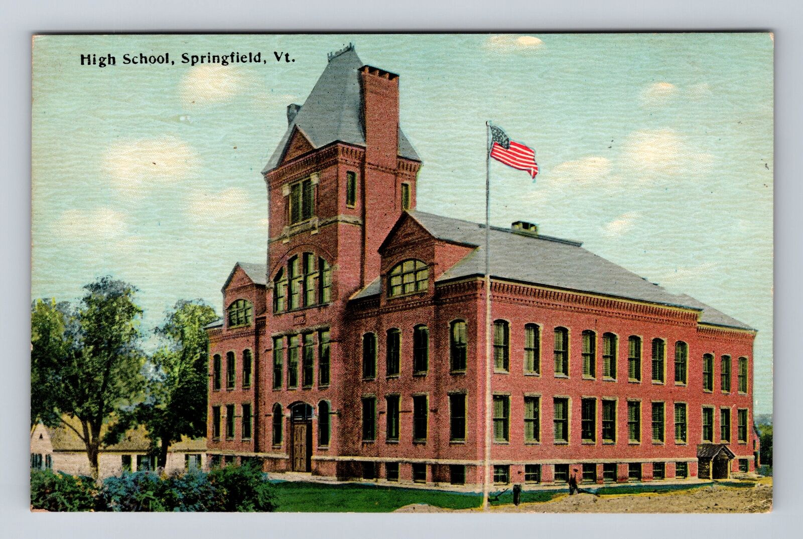 Springfield VT-Vermont, High School, Antique, Vintage Postcard