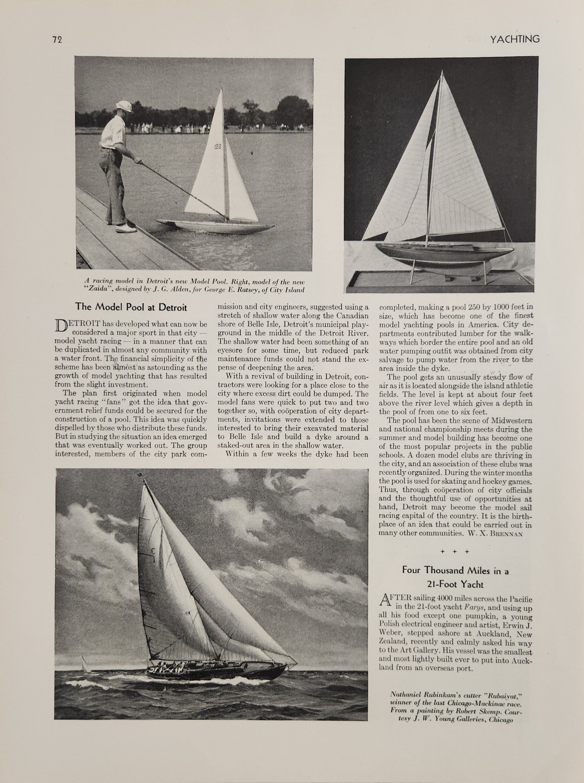 1937 Magazine Photos Article New Model Yacht Racing Pool Detroit,Michigan