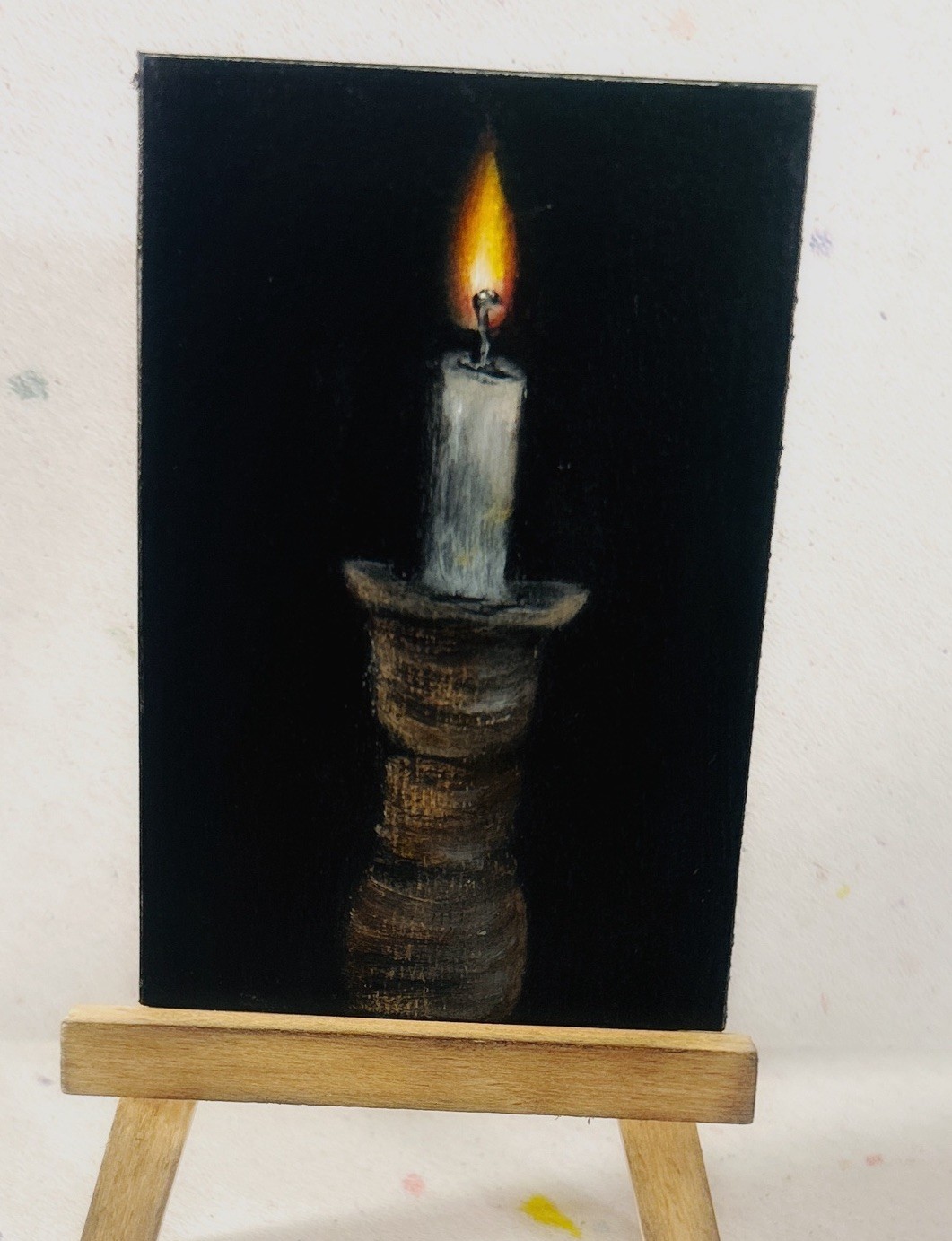 ACEO Original Candle painting 2.5 x 3.5 By RusticGlowStudio Artist TTT Acrylic