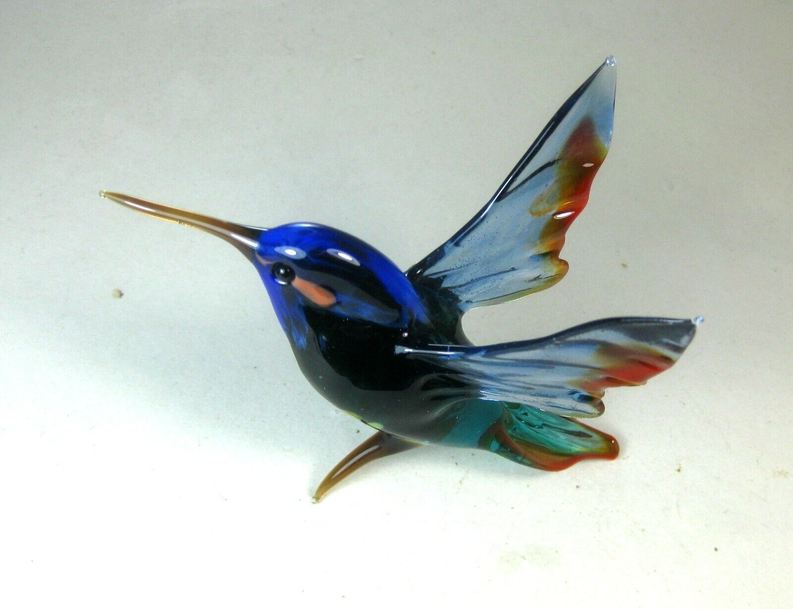 blown glass bird hummingbird  blue red murano style figurine ornament art 3.8\