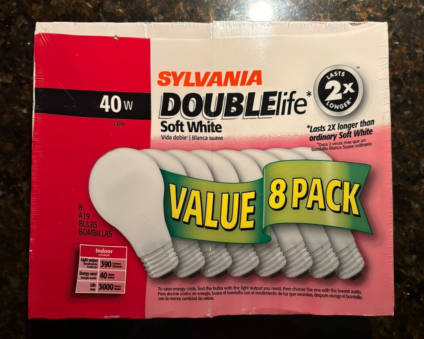 Pack of 8 Sylvania 40W Soft White Light Bulbs incandescent NOS