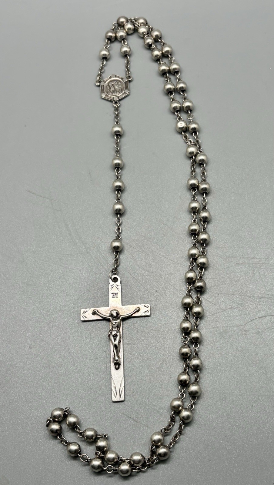 Vintage All Sterling Silver Beads & Crucifix W/ Mother Mary Rosary 24” Vintage All Sterling Silver Beads & Crucifix W/ Mother Mary Rosary 24”