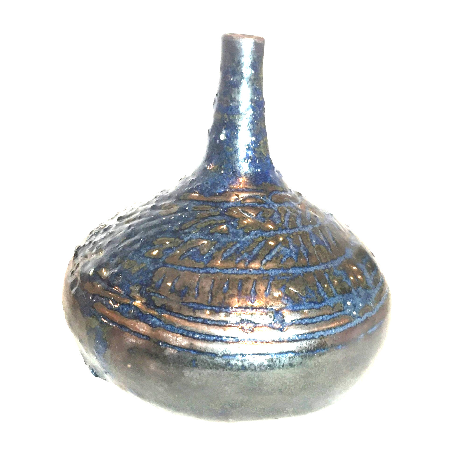Artisan Crafted Blue Ceramic Bud Vase  7 X 5 Bohemian