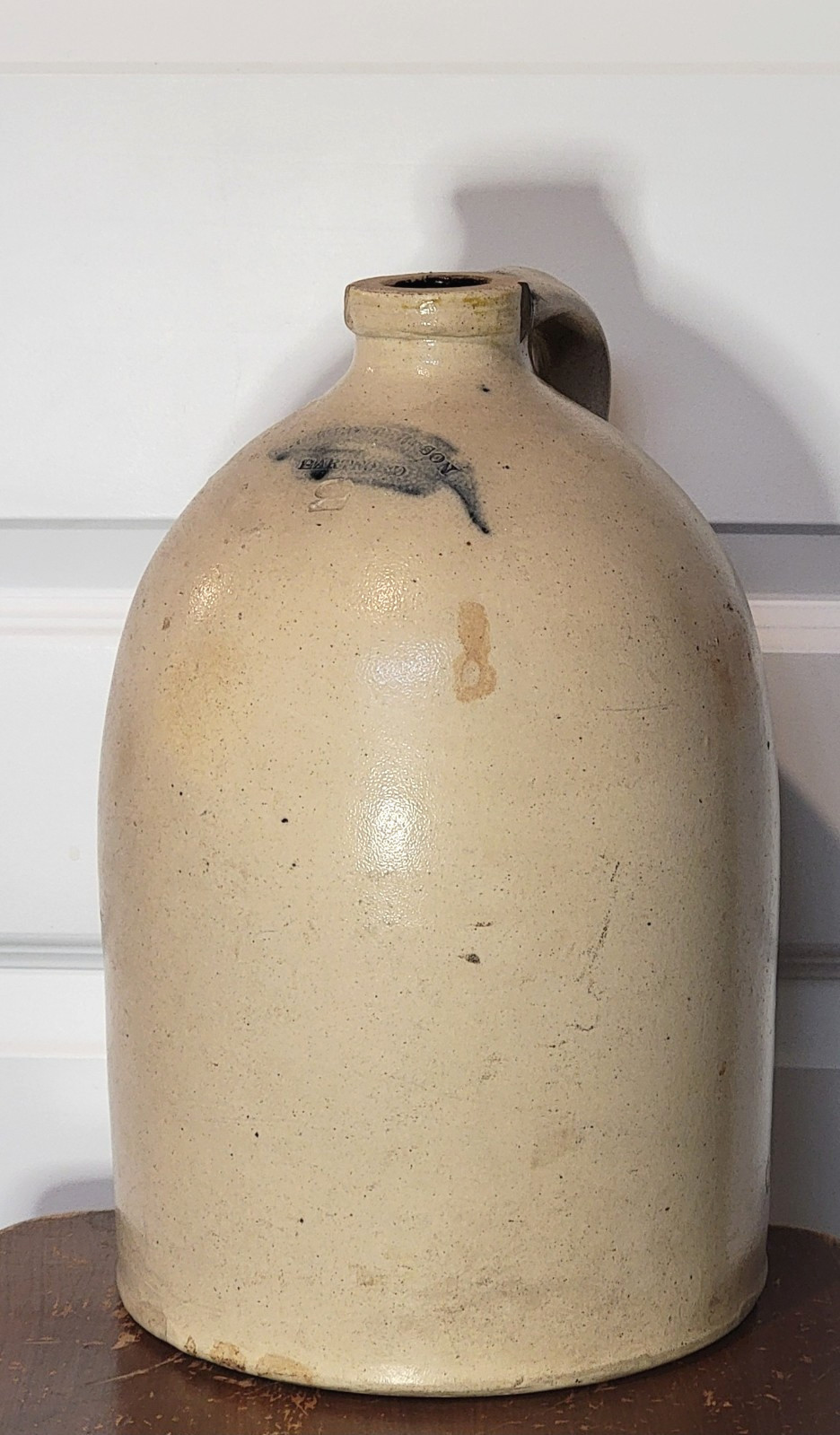19th C MC Webster & Son Hartford 2-Gal Salt Glazed Stoneware Handled Beehive Jug