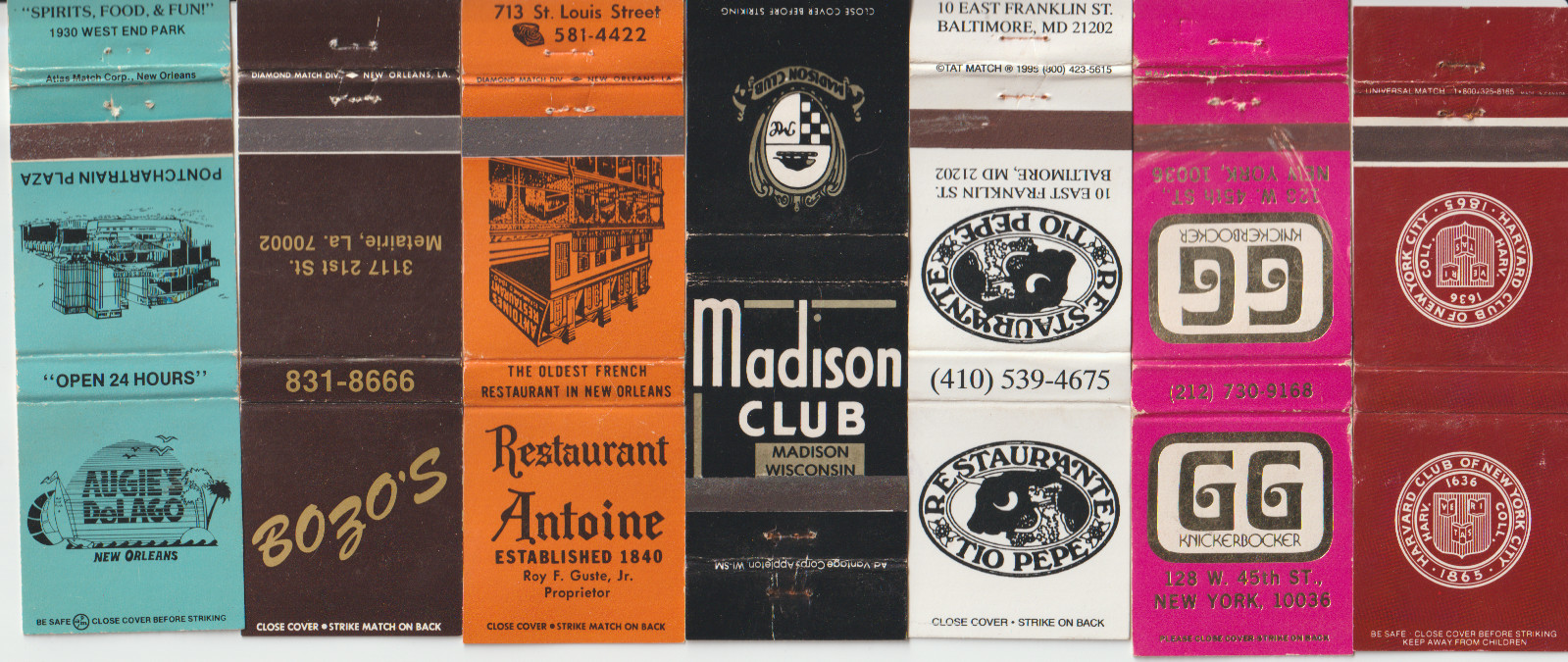 (7)  DIFFERENT RESTAURANT MATCHBOOK COVERS
