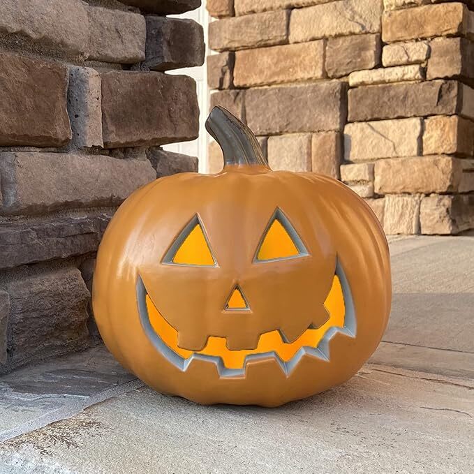 Jack O Lantern  Halloween Pumpkin 9 In Smile Round Lightened Pumpkin Decoration