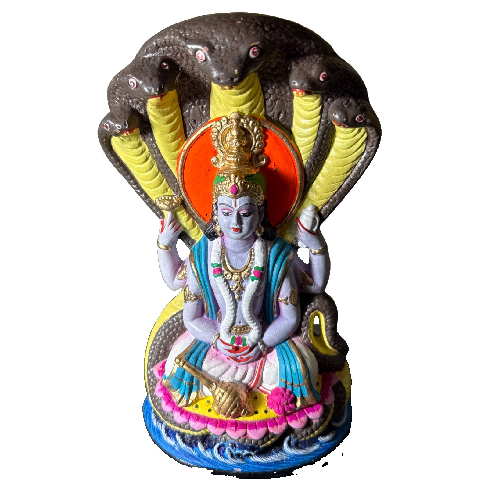 Spiritually Great Lord Vishnu Altar Statue Vintage Handmade Ganges River Clay 7”