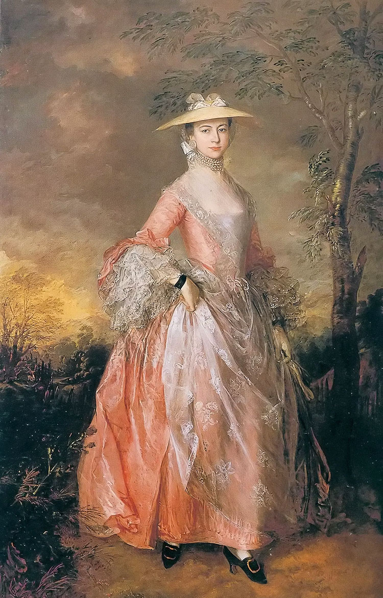 Oil painting thomas gainsborough - noble lady woman at sunset landscape canvas