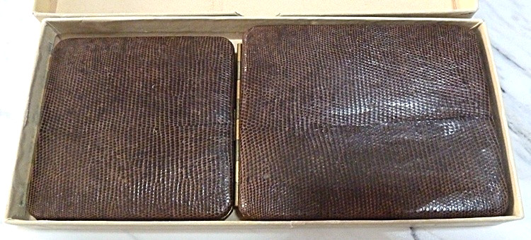 Zell Fifth Avenue Real Lizard Skin & 24K Plated Compact & Cigarette Case NIB