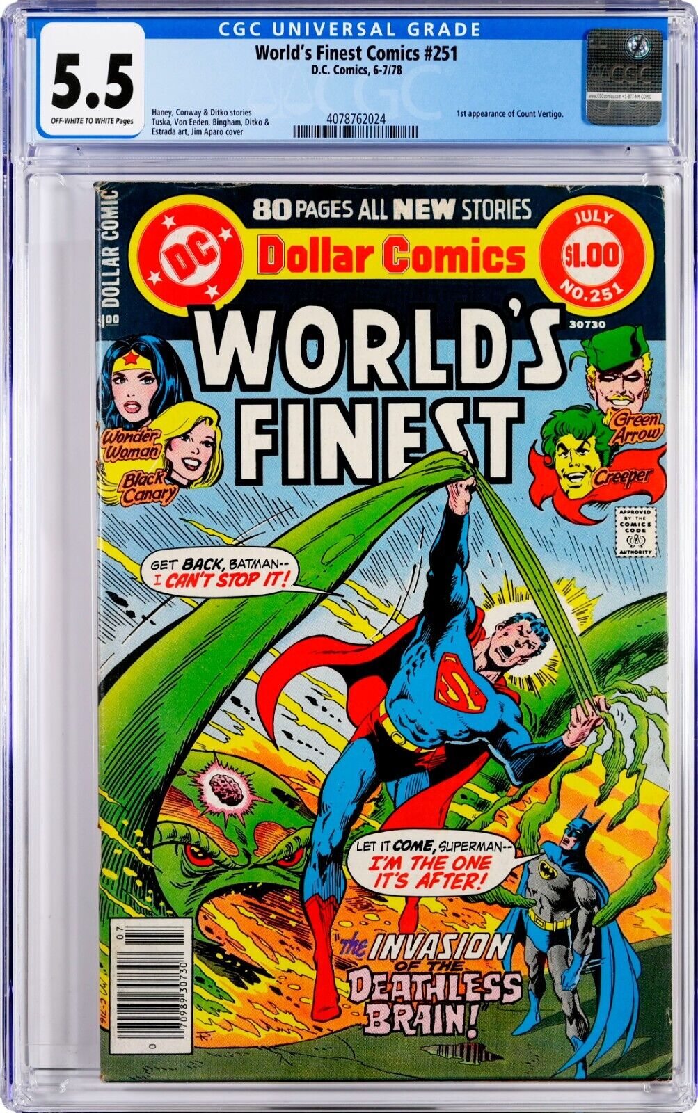 World's Finest Comics #251 CGC 5.5 (Jul 1978, DC) Jim Aparo, 1st Count Vertigo