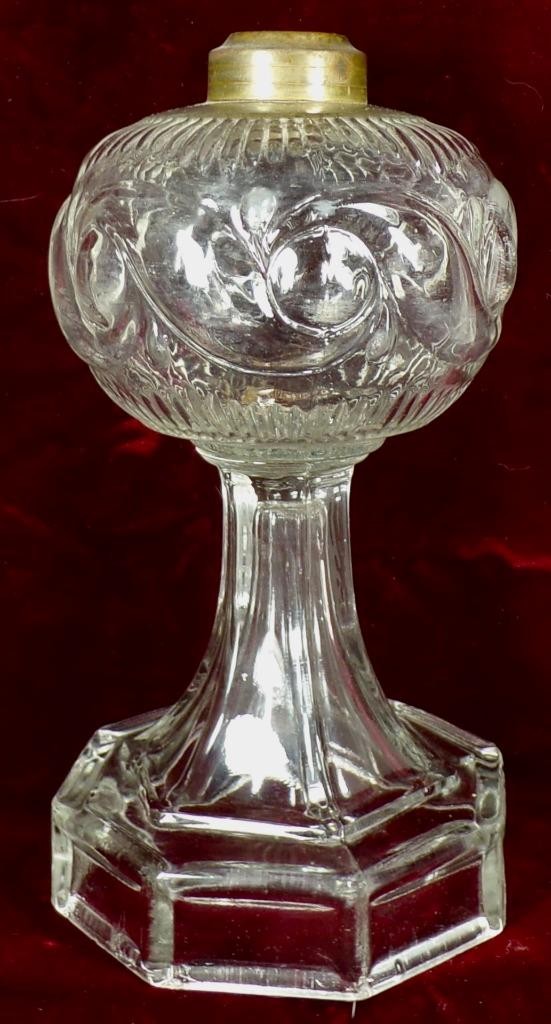 Atterbury Scroll & Bar Kerosene Lamp Clear Glass EAPG 1880s Victorian Antique Atterbury Scroll & Bar Kerosene Lamp Clear Glass EAPG 1880s Victorian Antique