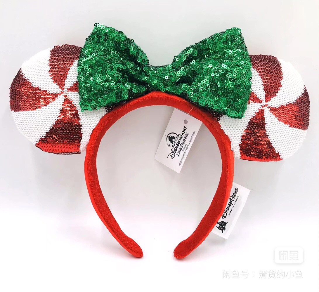 Disney Parks Candy Cane Sequin Minnie Mickey Ears Christmas Headband US POST