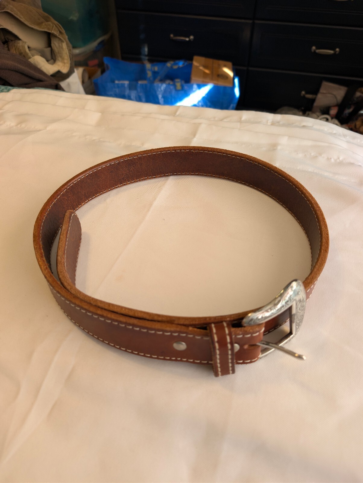 Bullhide Belts Full Grain Leather Belt Men’s Size 38 Engraved Western Buckle USA