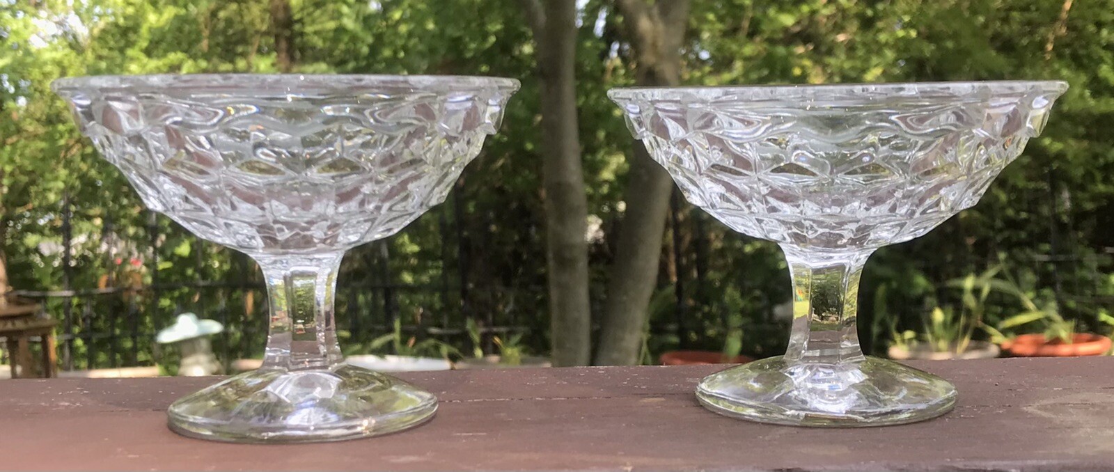 Set Of 2 American Fostoria Stemmed Flared Low Sherbert Dessert 3.\ Set Of 2 American Fostoria Stemmed Flared Low Sherbert Dessert 3.\