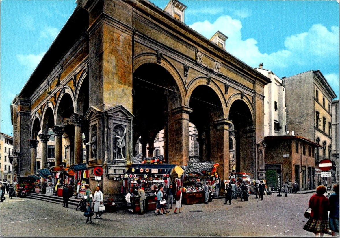 Florence Italy Loggia del Mercato Nuovo Vintage Chrome Postcard Firenze Market