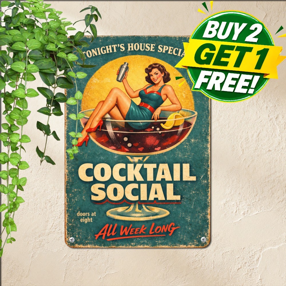 Ladies Cocktail Social Hour Sign Elegant Bar Lounge Metal Wall Tin Plaque