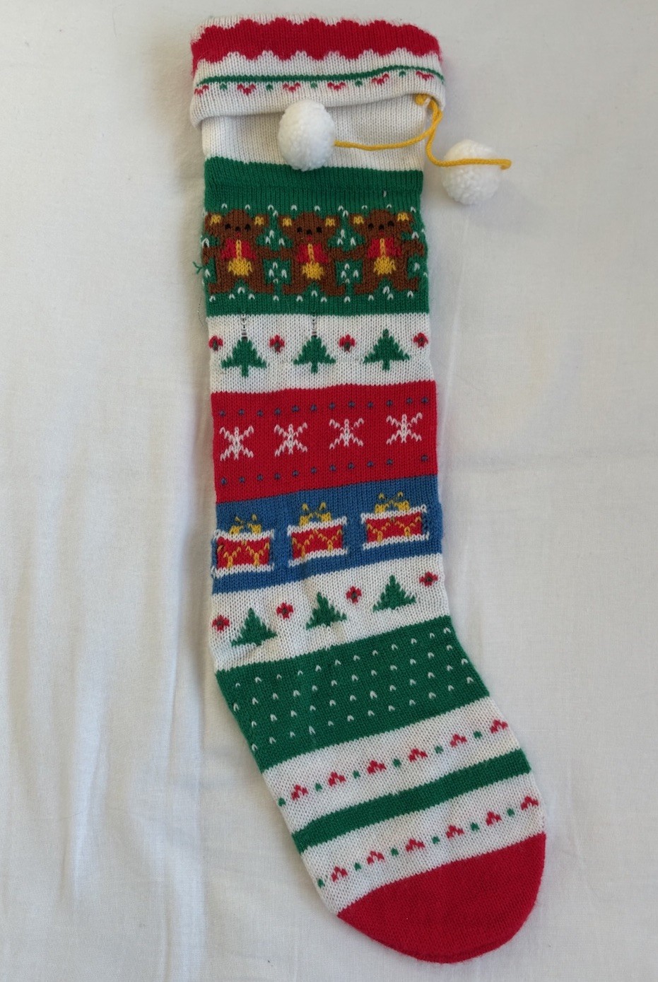 Vintage 1984 Kurt Adler Knit Christmas Stocking Teddy Bears Cute Kawaii Retro