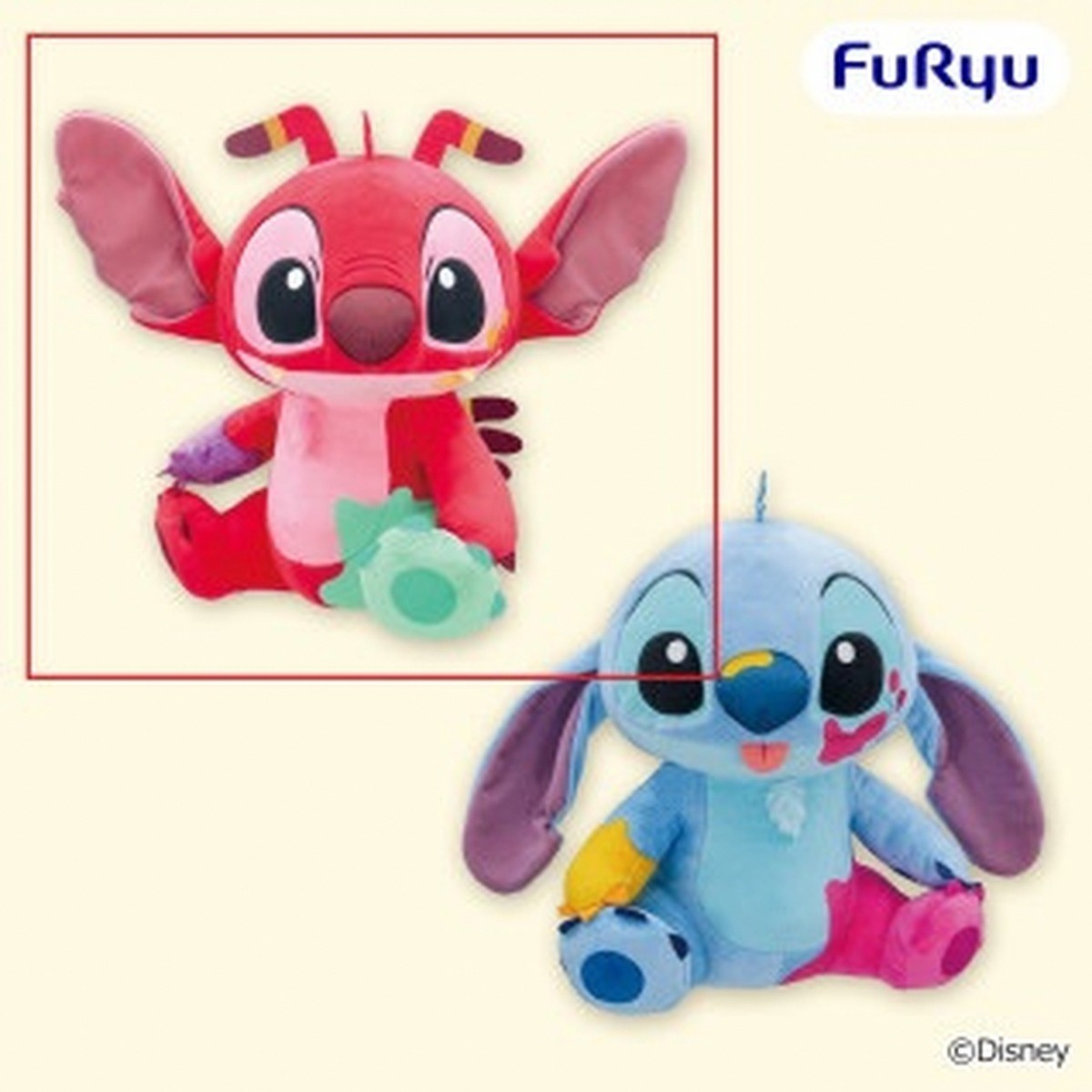 Disney Paint Stitch Plush Pair of 2 Red and Blue 40cm Japan