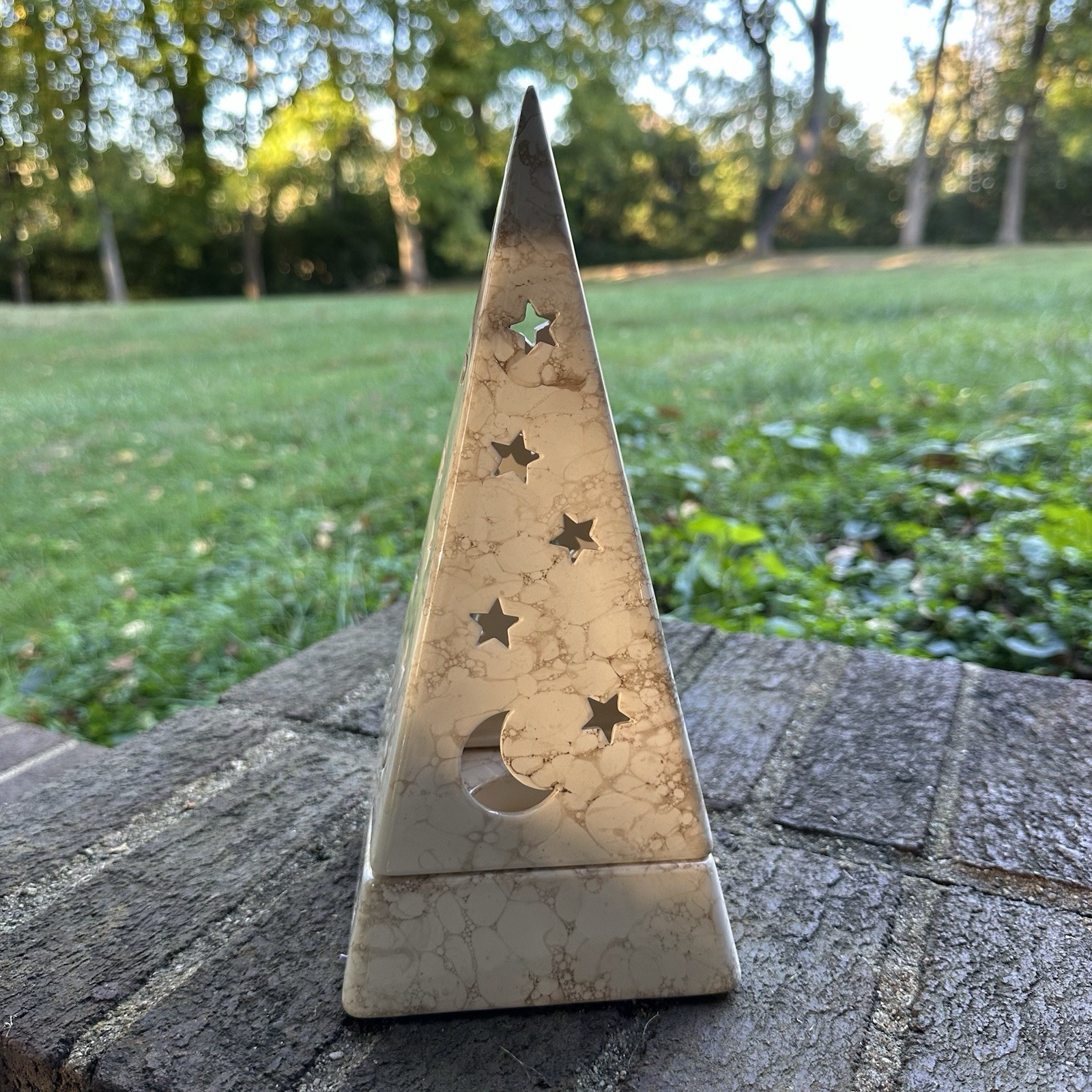 Vtg PartyLite Celestial Galaxy Pyramid Candle Holder Moon Stars Ceramic P0161