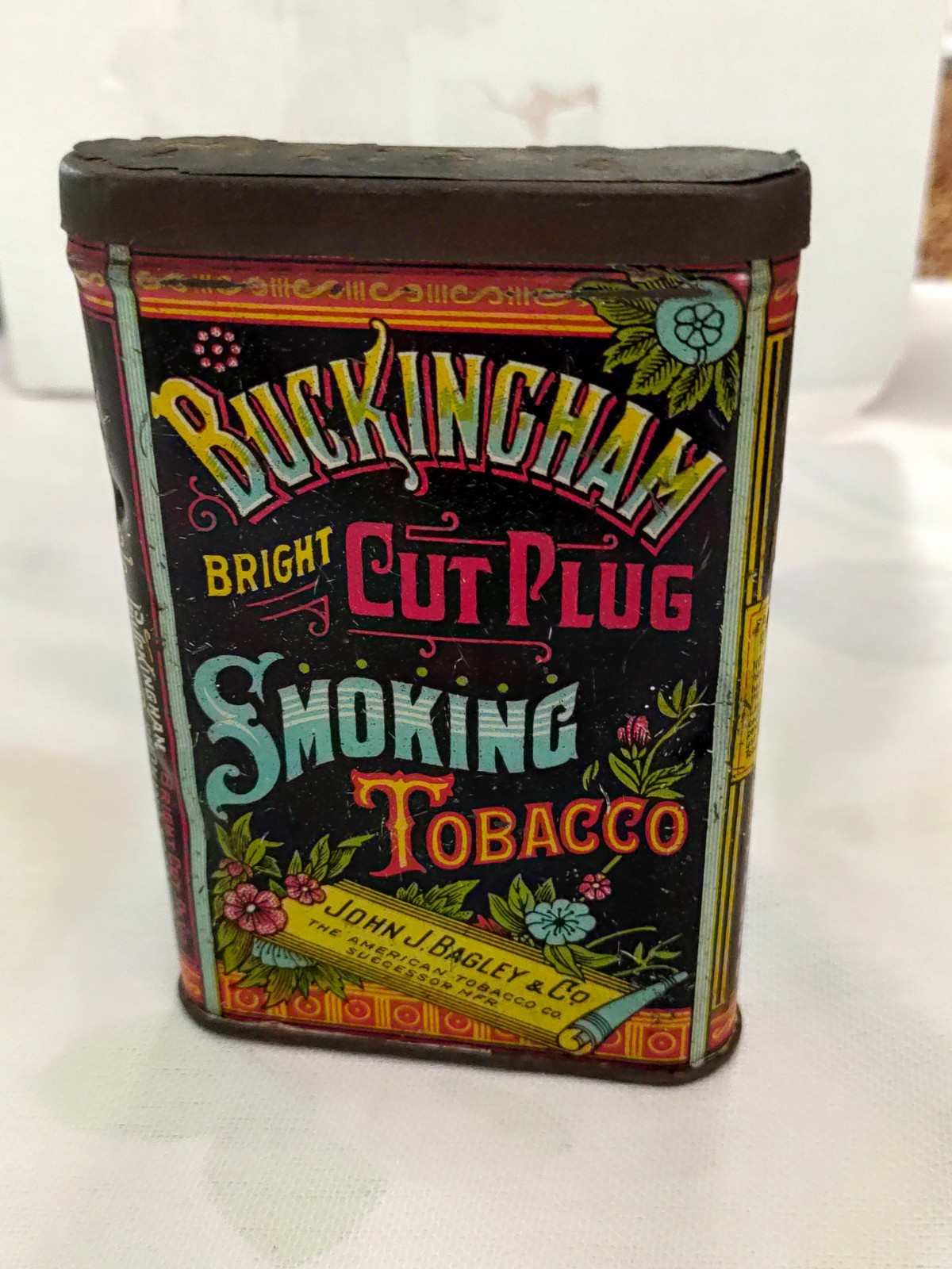 Vintage Small Buckingham Bright Cut Plug Trial Package Tobacco Pocket Tin Empty