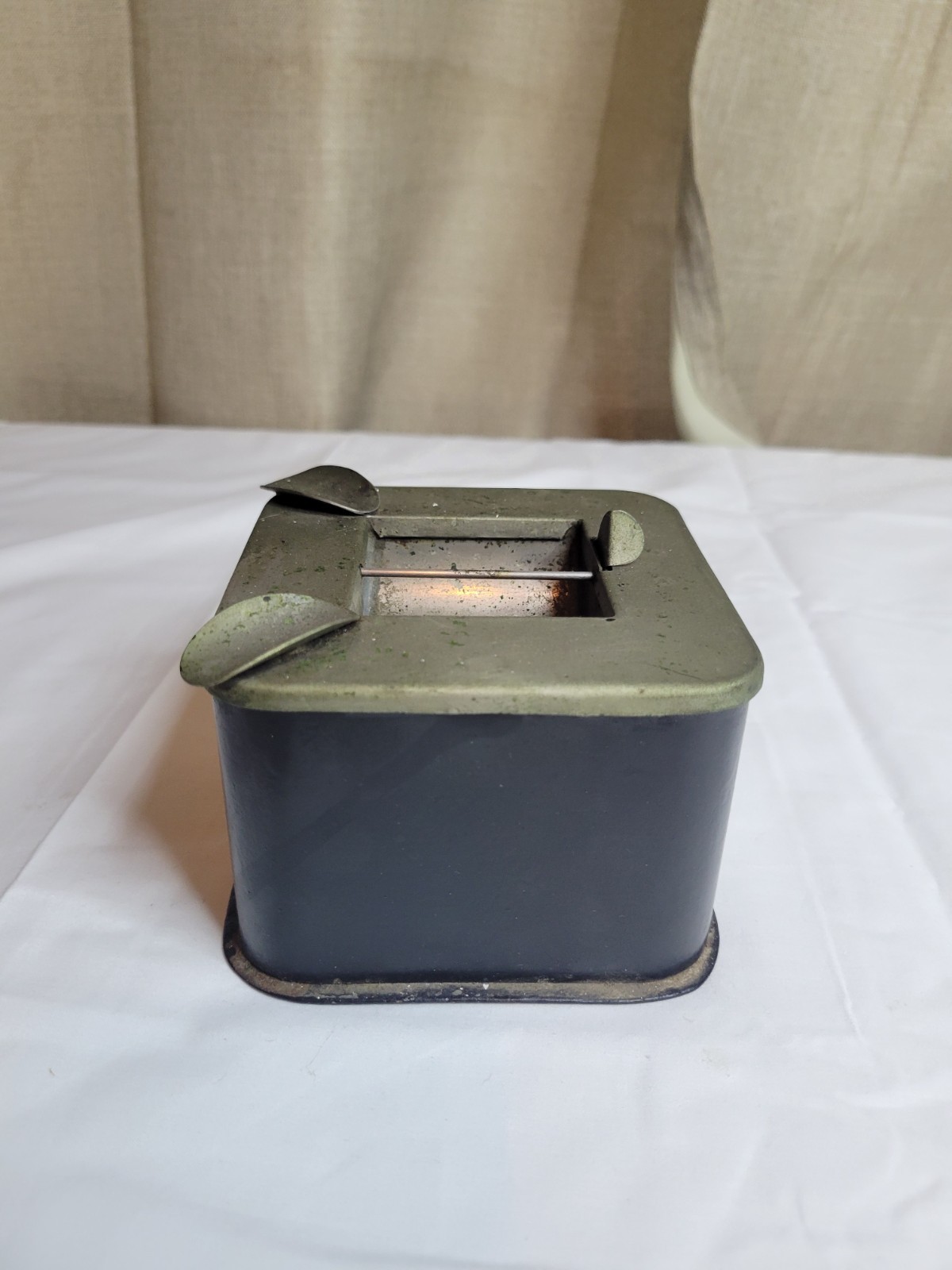 Rare Vintage Sani-Tray Chrome and Black Tin Square Tobacco Cigarette Cigar