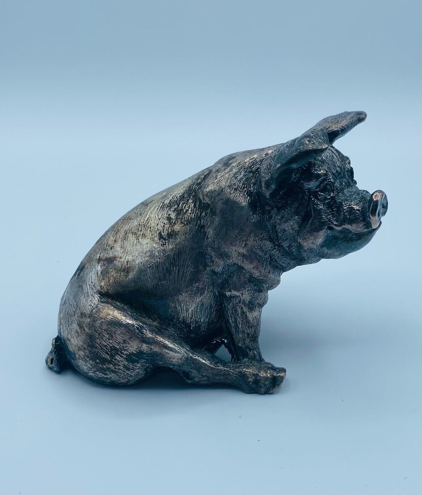Vintage 3” tall silver plated pig figurine