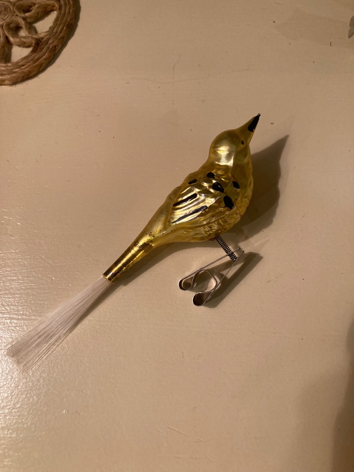Vintage Mercury Blown Glass Gold/Black Bird Clip Ornament