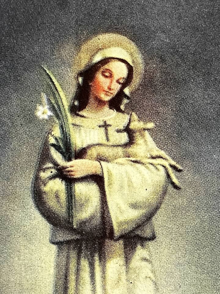 Vintage St Agnes of Rome Holy Card - Printed in Italy - Blank Back Ephemera A-46