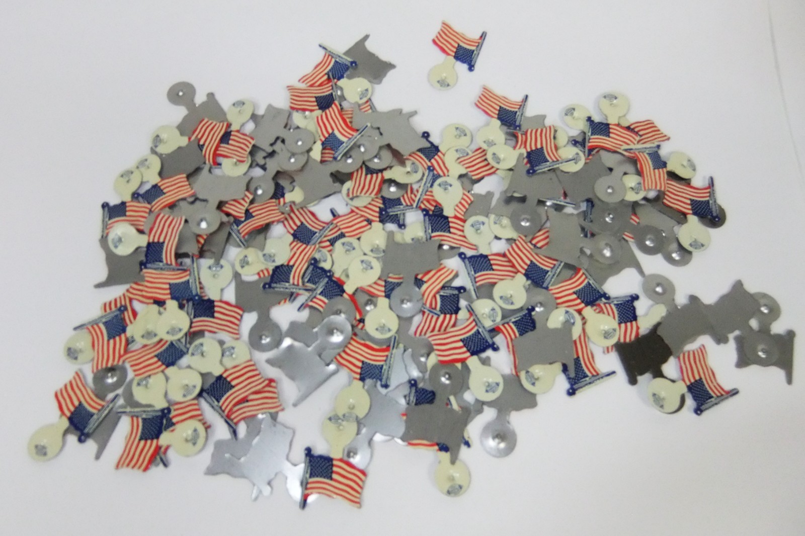 Vintage Lapel American Flag Tin Fold Over Tab Pins - Amalgamated Lithographers