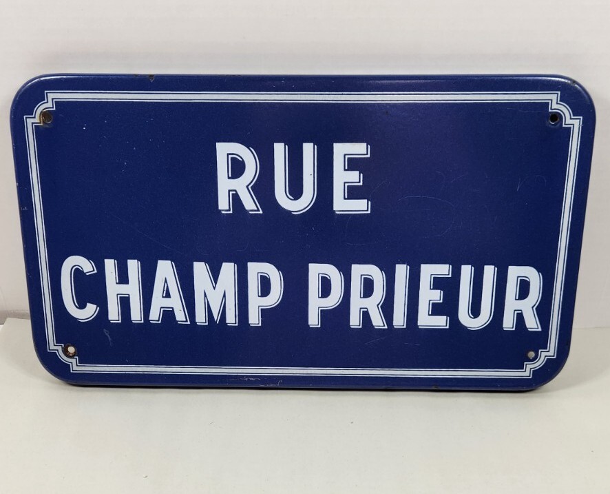Vintage Enameled Paris Metal Street Sign Rue Champ Prieur Late 90s Enameled Sign