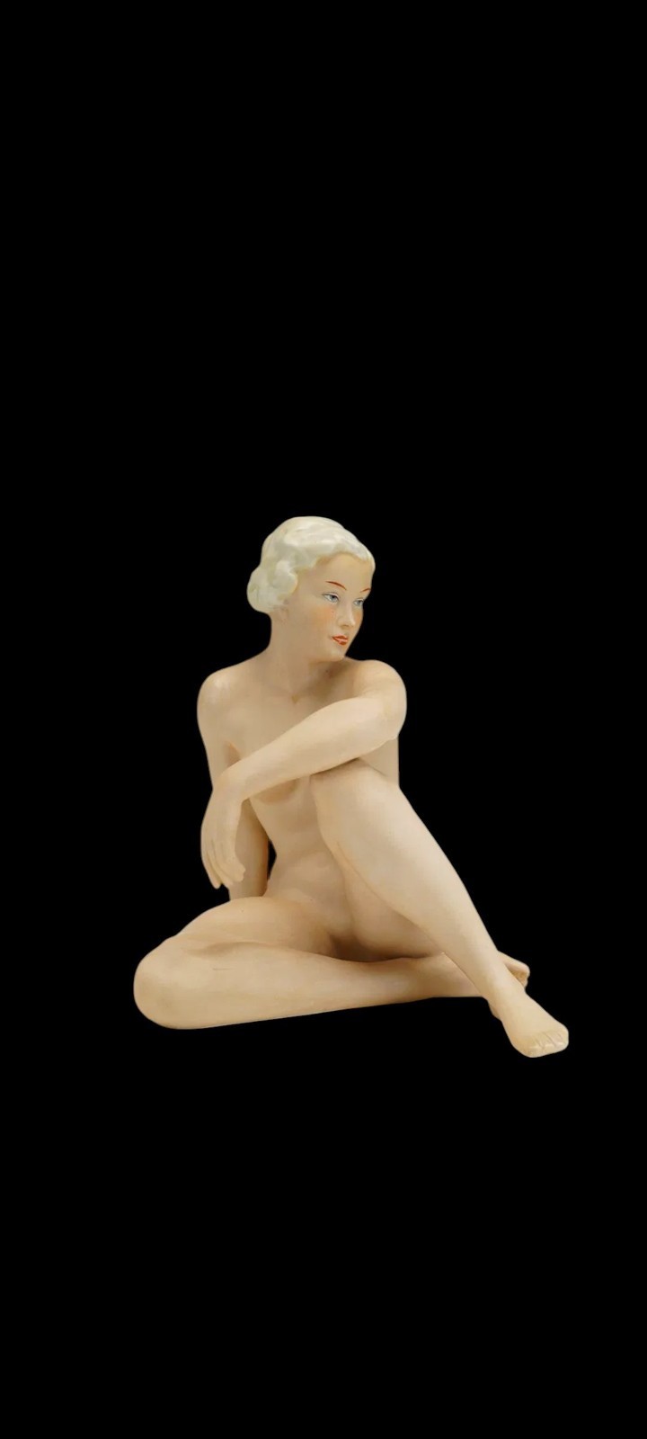RARE Schaubach Kunst Art Deco Porcelain Figurine, Seated Nude Woman