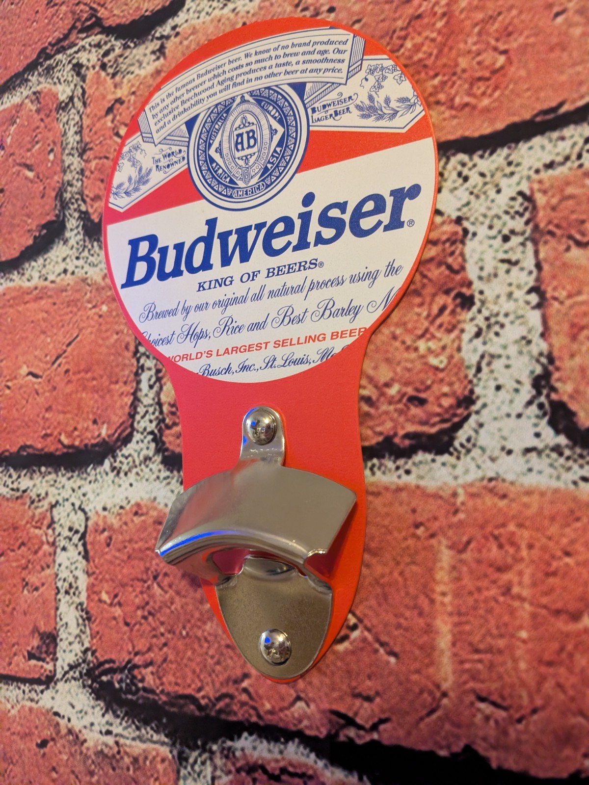 Budweiser Beer Metal Sign Bottle Opener | Mancave Bar Garage Decor Gift