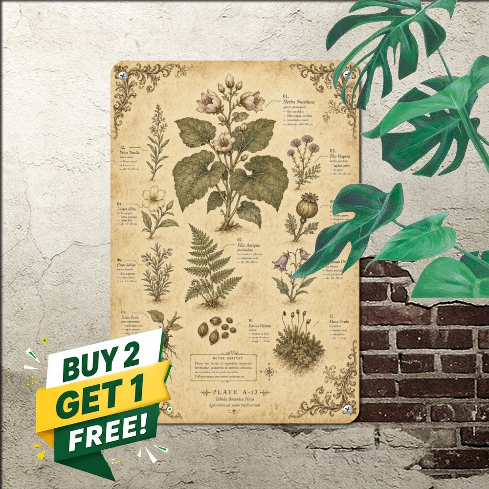 vintage botanical herbarium chart hand drawn herb flower