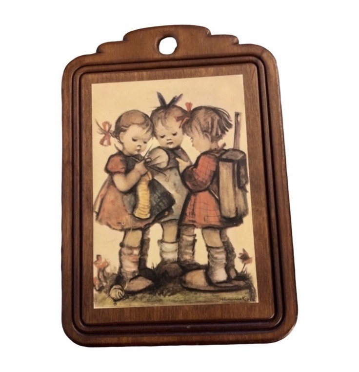 1970’s Evan’s Wooden Schoolgirls Trio Wall Art, Made in the USA