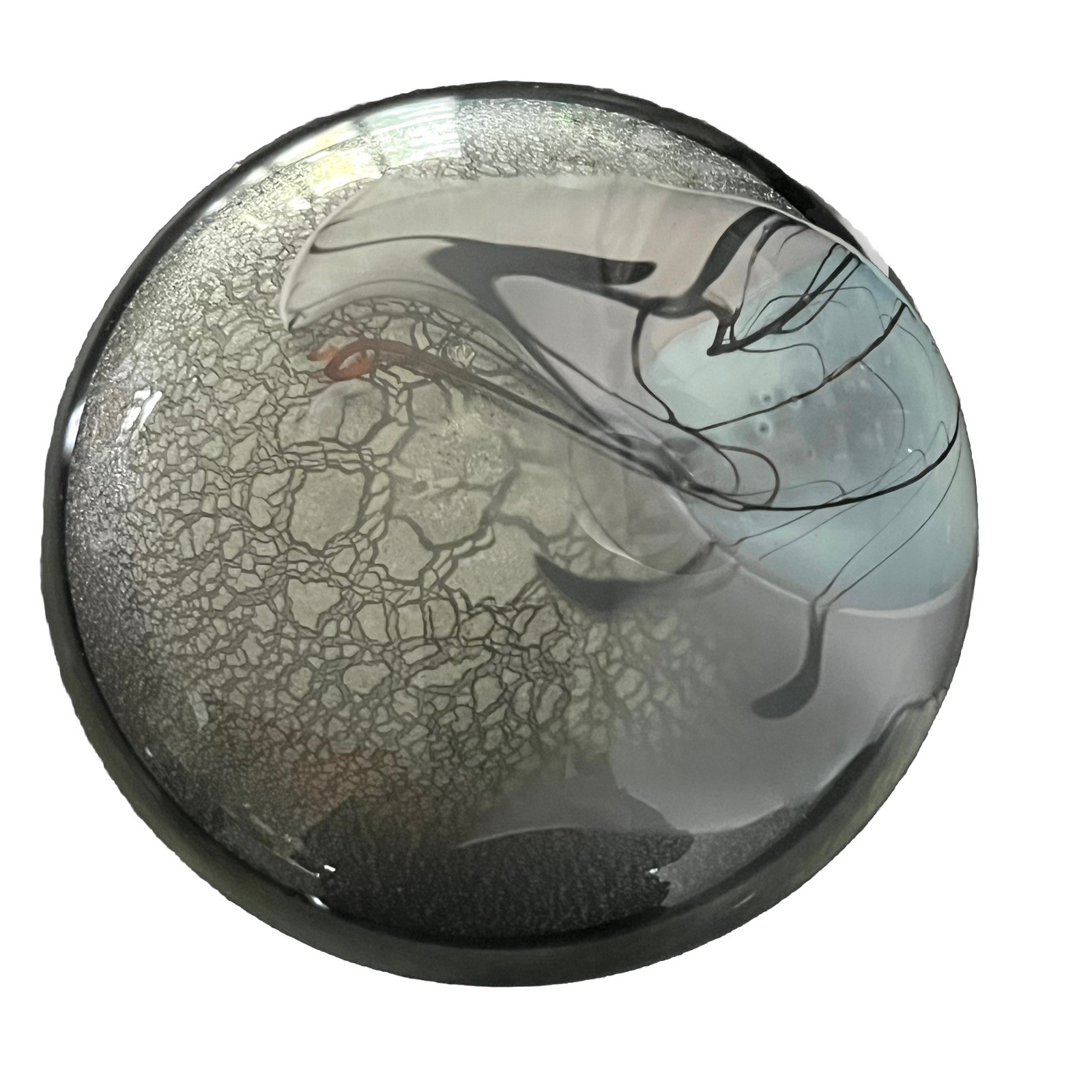 Vintage Art Glass Gray Abstract Design Disc Paperweight Artist Signed 1996 3.5\