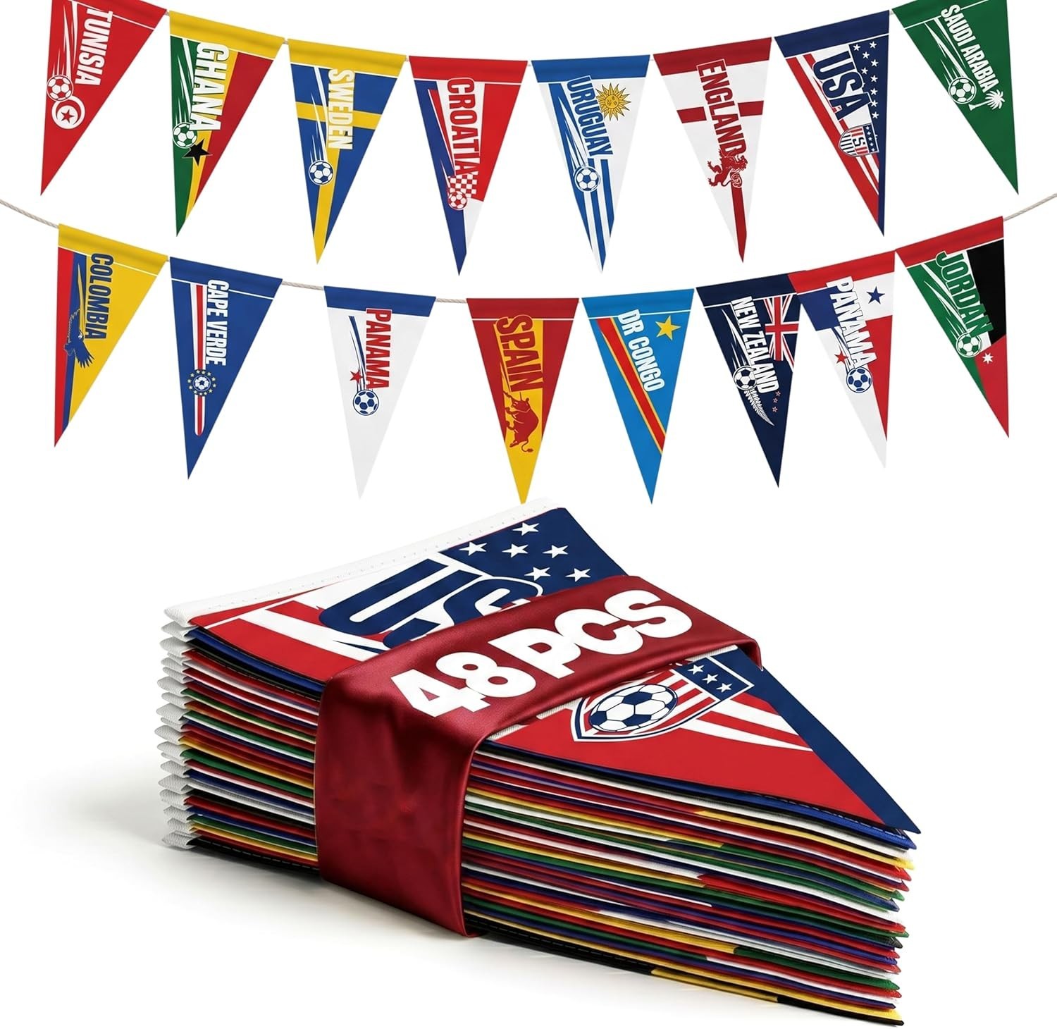2026 World Cup Country Flag Pennants 48Pcs 10x23cm Triangle Flags Polyester r...