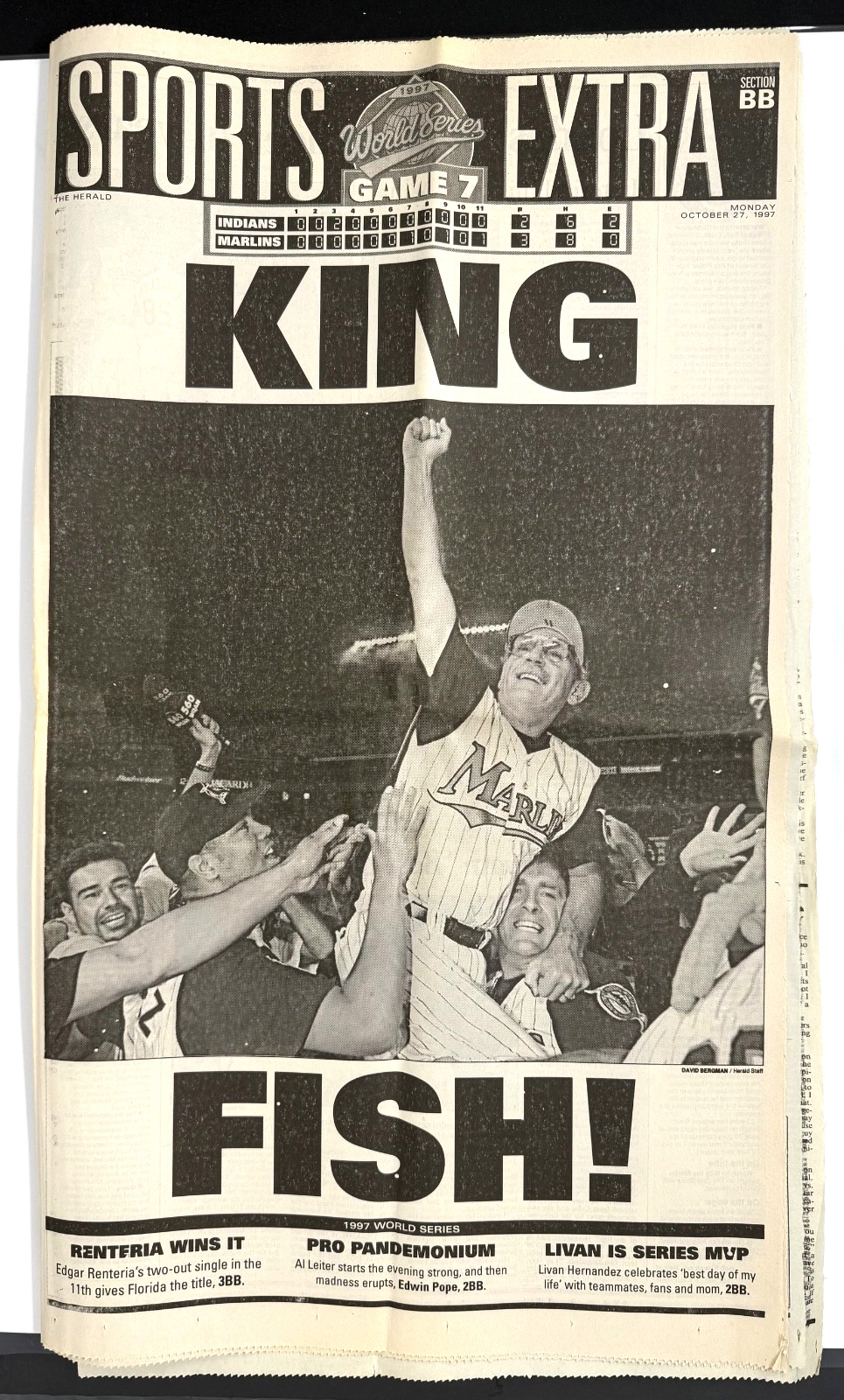 Florida Marlins 1997 Sports Extra Paper KING FISH World Series Game 7 - Amazing