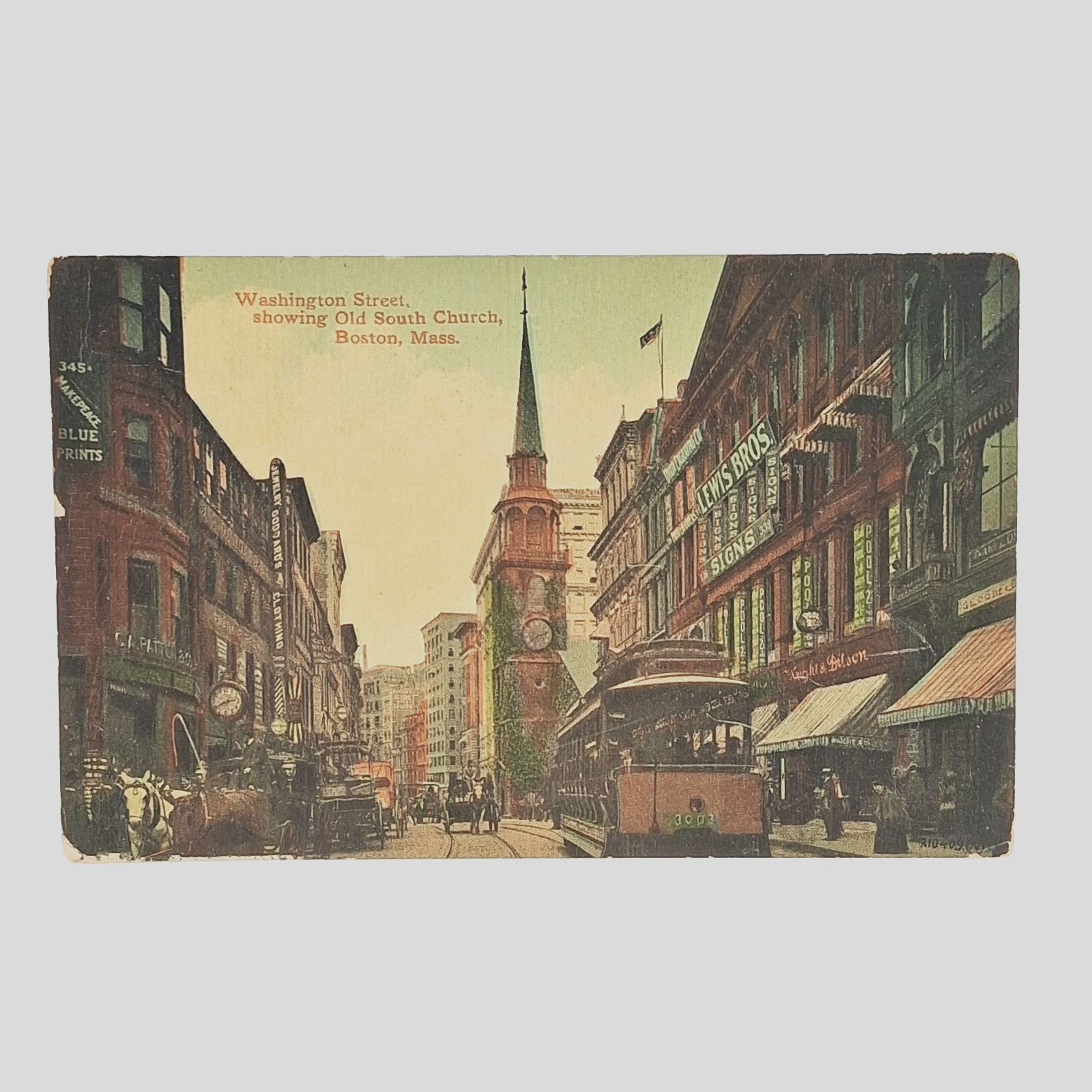 Postcard: Vintage Boston MA Washington St Old South Church Streetcar Early 1900s