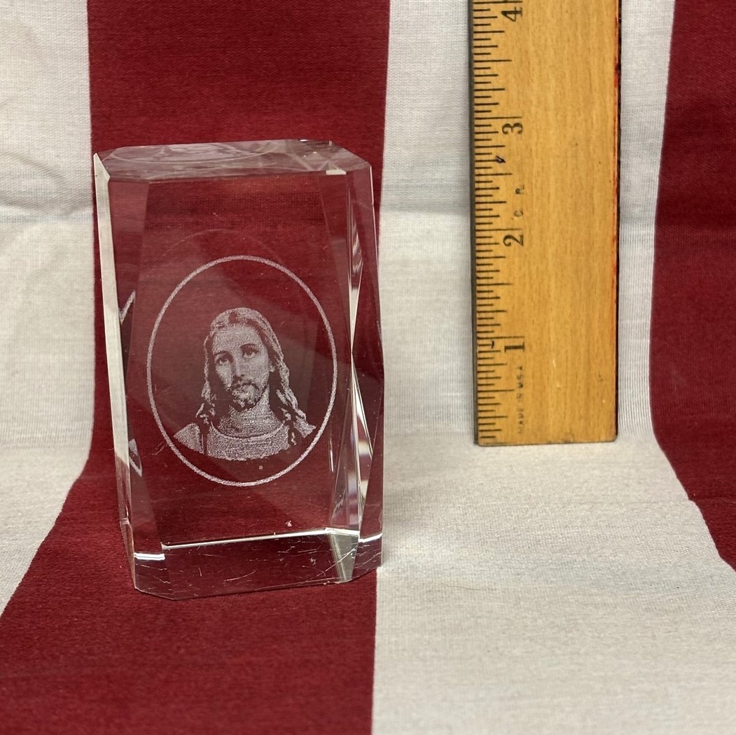 JESUS CHRIST laser-etched 3D crystal glass paperweight Christianity holographic JESUS CHRIST laser-etched 3D crystal glass paperweight Christianity holographic